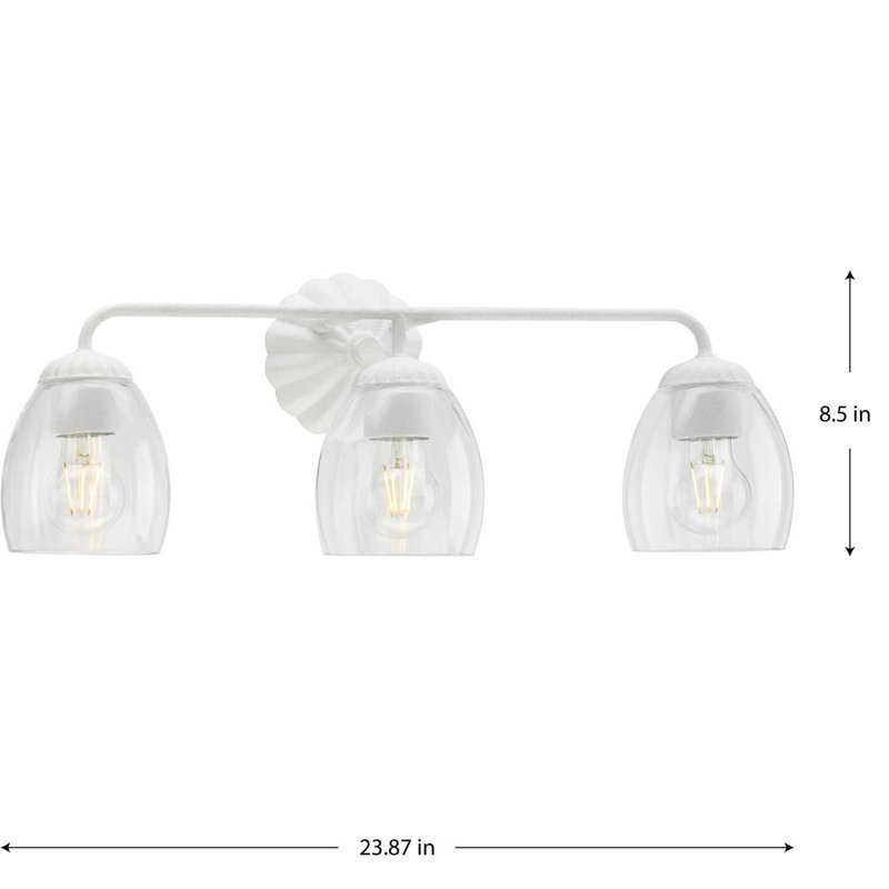 Quillan White Plaster 3-Light Vanity with Clear Glass Shades