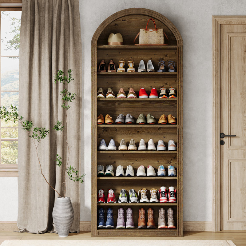 Shoe Storage Cabinet, Brown, (8 Shelves) 79.53"H x 31,5"W x 11.81"D.