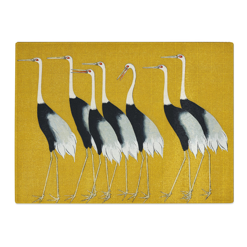Japanese Red Crown Cranes By Ogata Korin  Glass Chopping Board