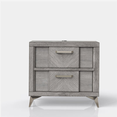2 Drawer Nightsand in Grey Bookmatched Veneers