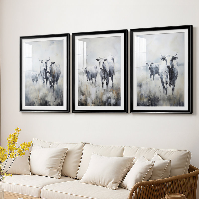 ANIMALS Series CCLX - Impression encadrée sur mesure de qualité supérieure - 3 pièces, Noir, H 30 po x l 63 po