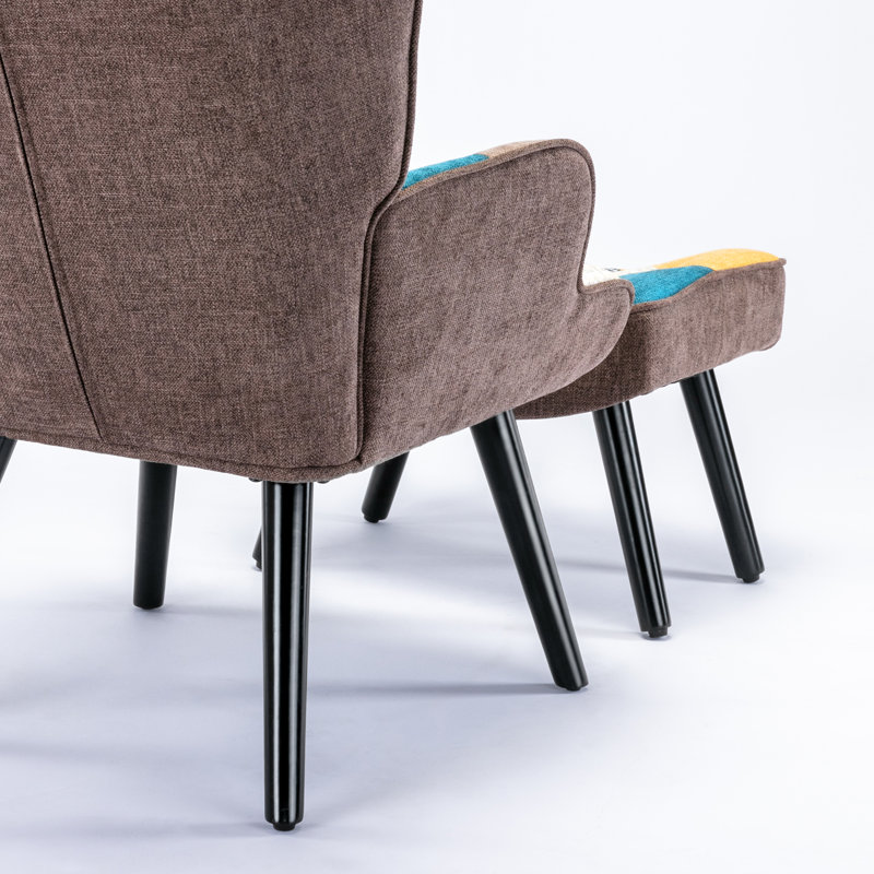 Fauteuil à oreilles et repose-pieds Kohlson, Brun