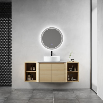 Meuble-lavabo de salle de bain - 53,12 po - Contreplaqué - 1 pièce - Mural - Chêne blanc américain