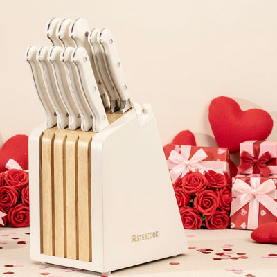 15-Piece High Carbon Stainless Steel Knife Set With Block & Sharpener -  Precision Blade, Full Tang Ergonomic Handle, Dishwasher Safe Kitchen Cutlery & Holiday Gift
