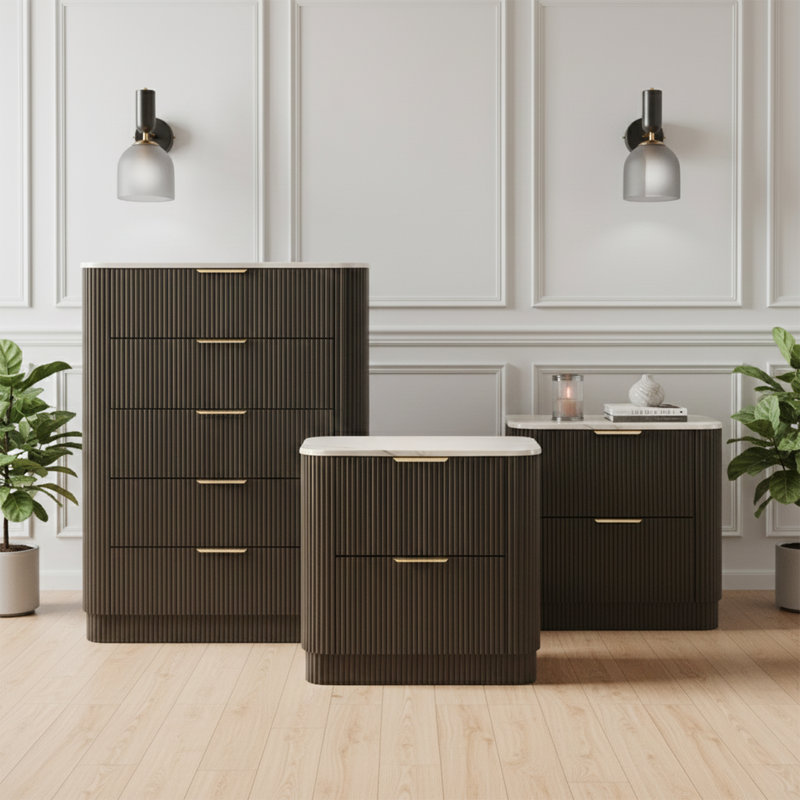 Ensemble de chambre à coucher 3 pièces Cannes, 3 pièces: 2 tables de chevet, commode