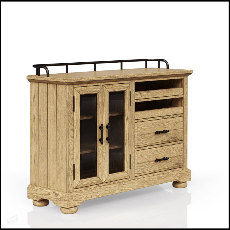 Rustic Caramel Finished Wood Server With Ample Storage, Perfect For Enhancing Any Dining Or Living Room Decor.