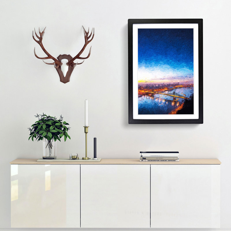 Budapest Skyline in Hungary in Abstract - Picture Frame Painting Print, 48cm H x 36cm W x 2cm D, Black Framed