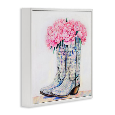 Floral Shimmering Cowgirl Boot Framed Giclee, design by Amanda Greenwood