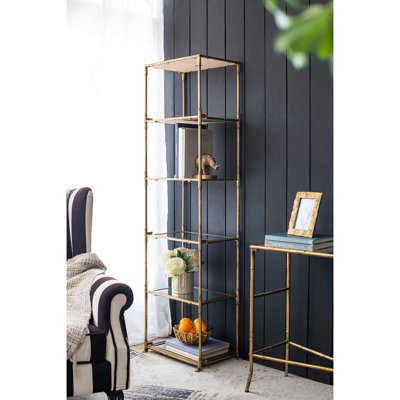 Étagère à miroir à six niveaux en or antique, 70% fer, 30% verre, 19,7 x 14,6 x 70,5 pouces, ajoute de l'énergie dynamique à l'unité de décoration à plusieurs niveaux, apporte de l'audace à votre espace
