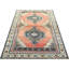 Tapis unique en laine noué à la main des années 1960 de 4 pi 1 po x 6 pi 6 po en rouge / beige / orange