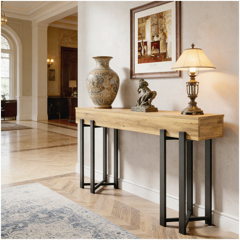 Office Display Shelf,Modern-Style Console Table,Long Sofa Table, Light Brown