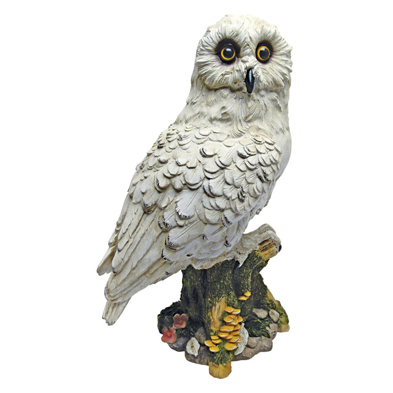 Mystical White and Green Resin Owl Statue