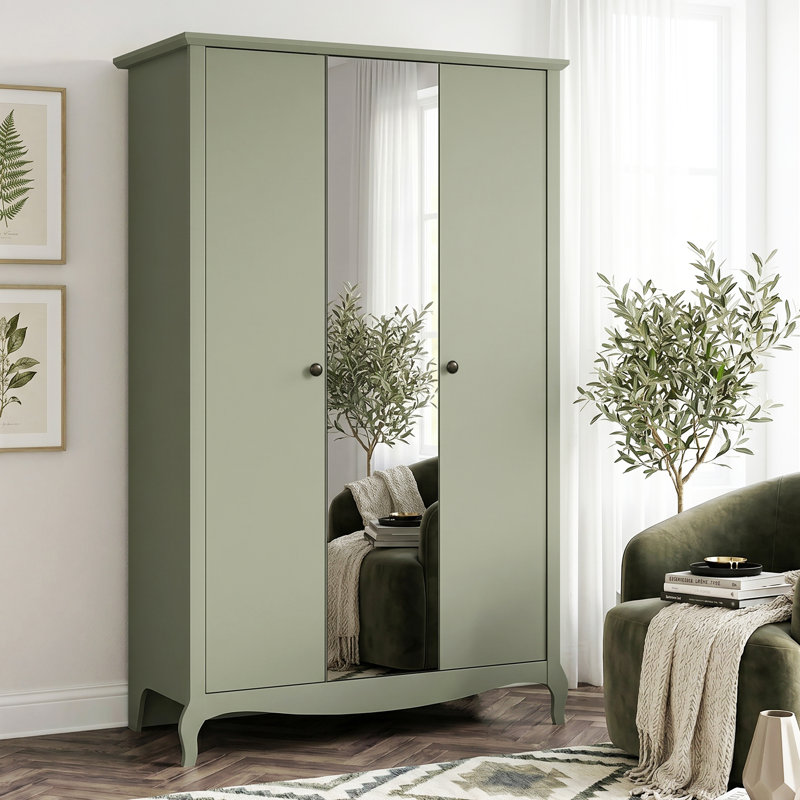 3 Door Manufactured Wood Wardrobe, Sage Green
