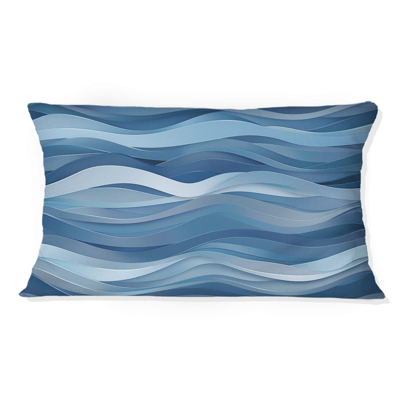White Blue Modern Waves III - Modern Lumbar Pillow