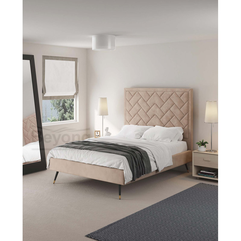 Lit double en velours Crosby, Naturel, Double