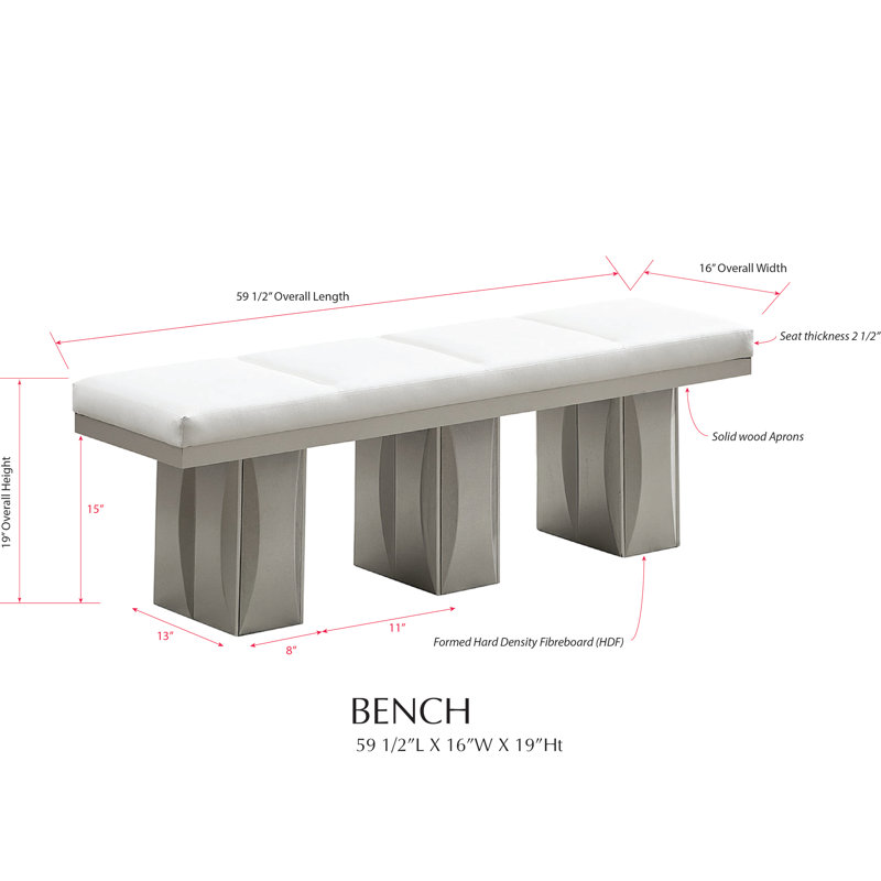 Laronda Dining Bench with Cushioned Seat and Wood Base, Modern Rectangular Design, White