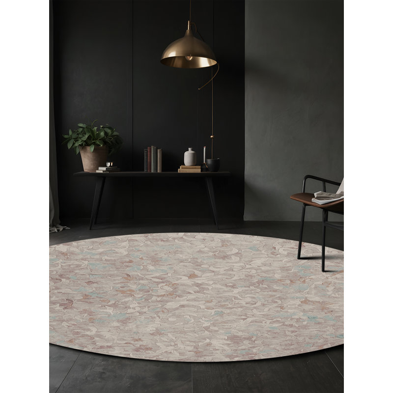 Machine Washable Gray Area Rug, Round 4'