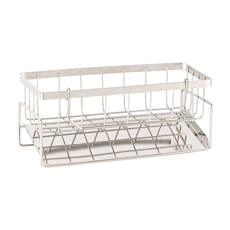 Stainless Steel Kitchen Sink Organizer Rack With Drainage For Faucet, Sponge, And Cloth Storage