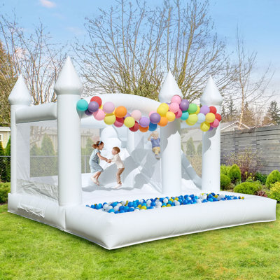 13'x13' Commercial Bounce House For Kids, 100% Pvc White Bouncy Castle With Ball Pit&slide, Inflatable Balloon Jumping Bed Wedding