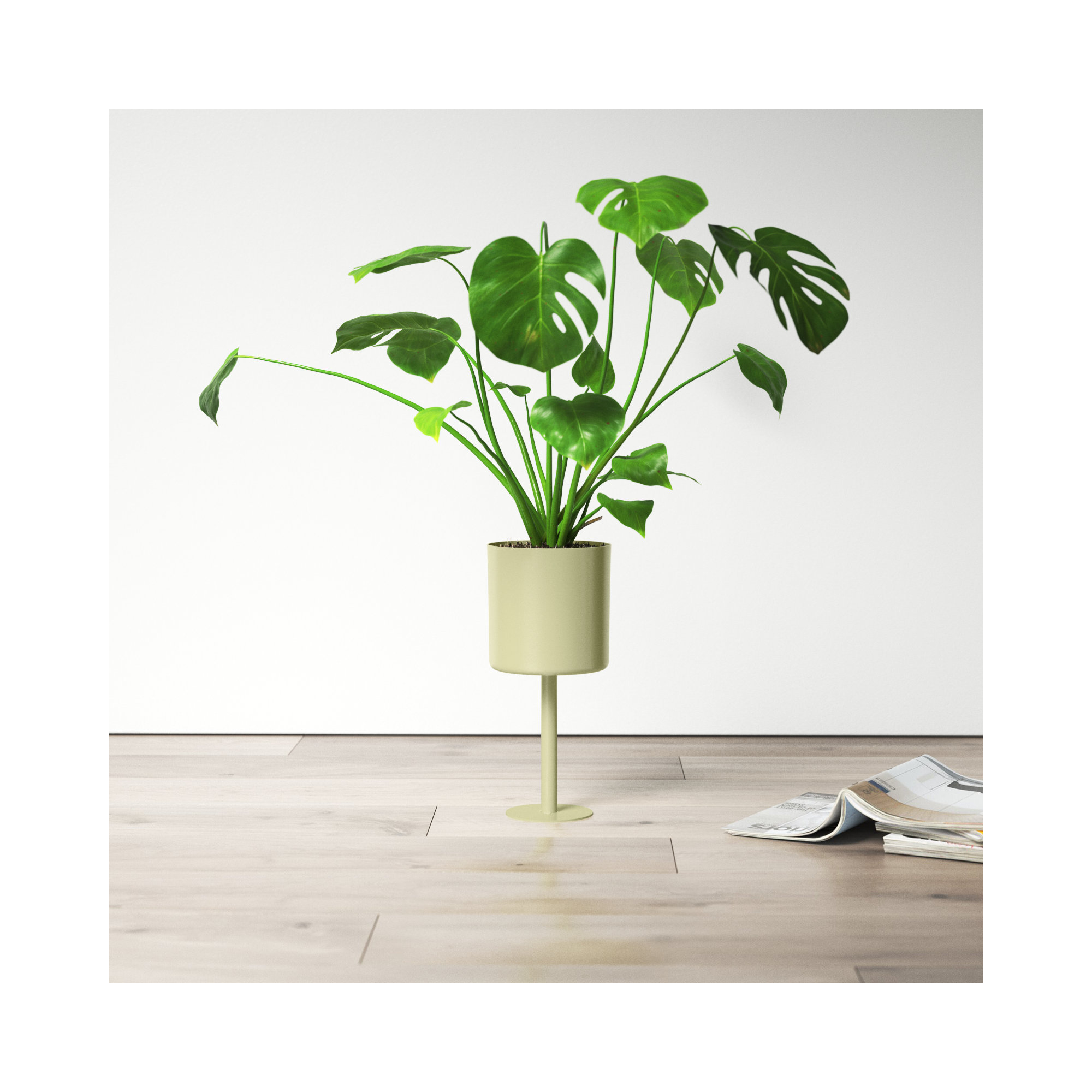 Wanderer Metal Planter on Base - Contemporary Round Iron Planter on Flat Round Base in Classic White - Indoor or Outdoor Decor