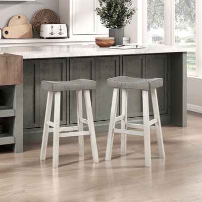 Ensemble de 2 tabourets de bar de style transitionnel, meubles en bois d'hévéa massif