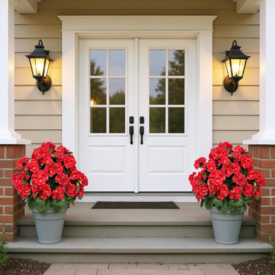23" UV Resistant Artificial Red Begonia Bushes (2 Pack) with Ground Spikes – Faux Plants for Porch and Garden Decor