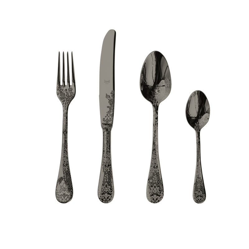 Casablanca 24 - Piece Stainless Steel Flatware Set - Service for 6, Black Gold