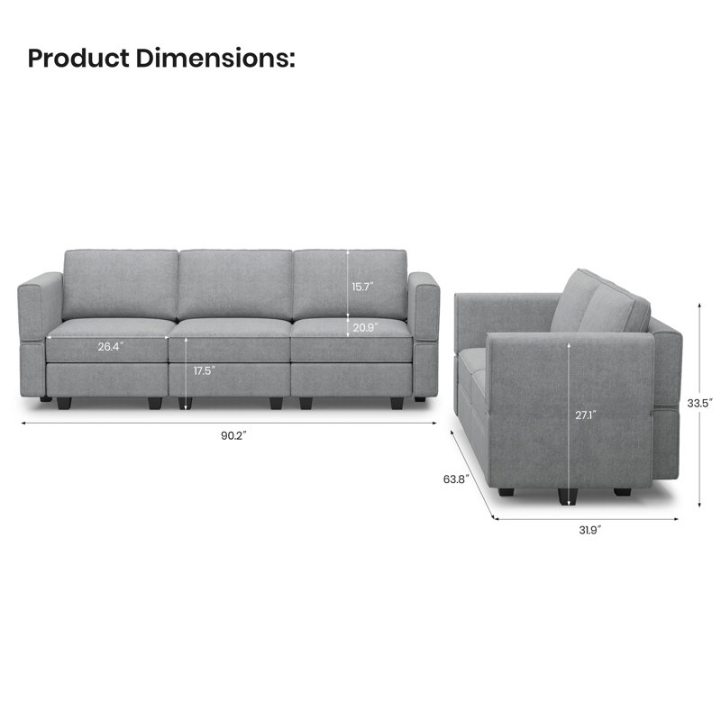 Canapé modulaire en velours Teangela, Light Grey Terry
