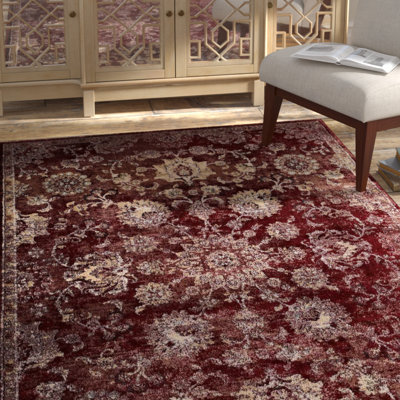 Modway Cynara Distressed Floral Vintage Medallion 5x8 Area Rug in Burgundy and Beige