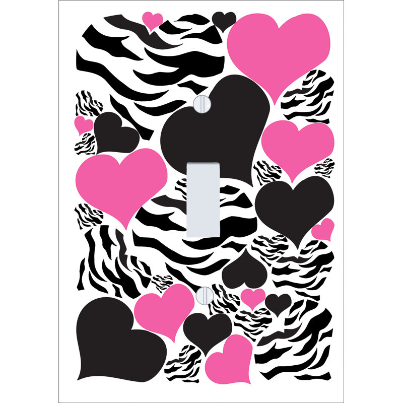 Zebra Print Hearts Light Switch Plate Covers Childrens Wall Decor In Hot Pink And Black