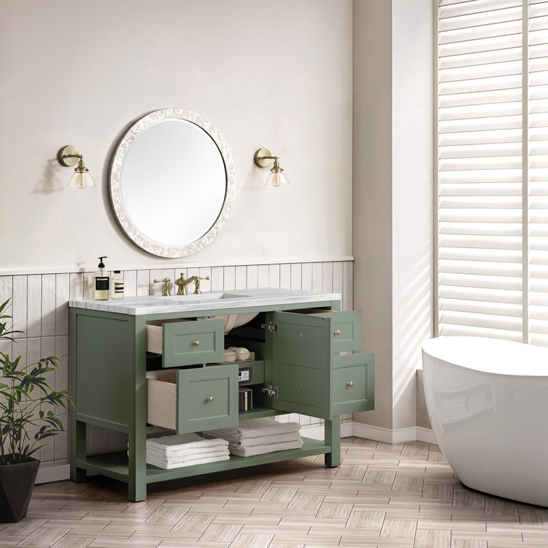 Breckenridge 48'' W Single Vanity, Carrara White, 8" Widespread, Smokey Celadon