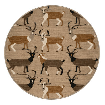 Washable Alpine Ibex Wildlife Area Rug