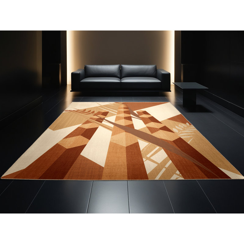 Machine Washable Oyan Sugarcane Global Inspired Geometric Rug in Brown – Beige Binding, 3' Round