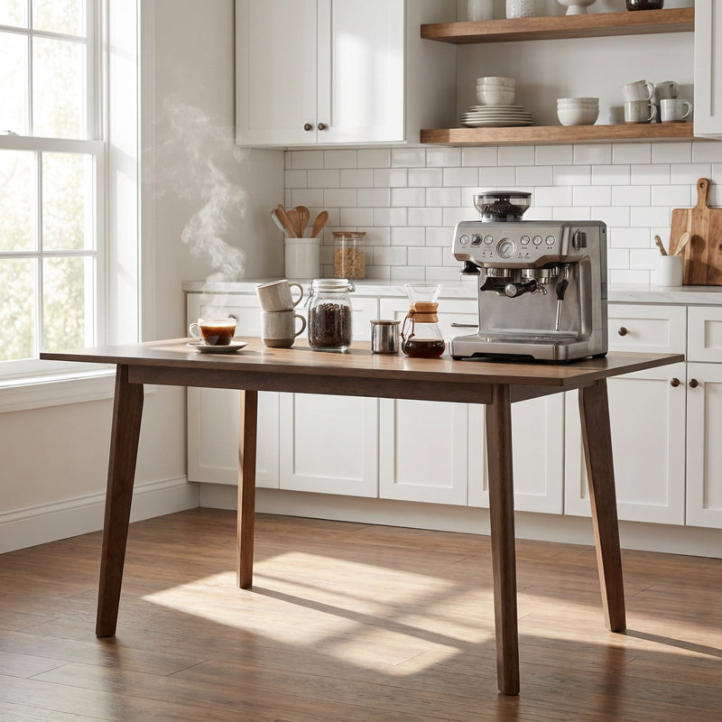 Table de salle à manger moderne en bois massif avec un design campagnard minimaliste, Walnut