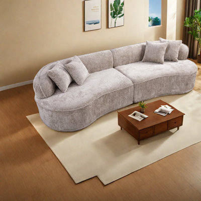 Modern Curved L-Shape Sectional Sofa, Oversized Boucle Sleeper Couch For Living Room – No Assembly Required