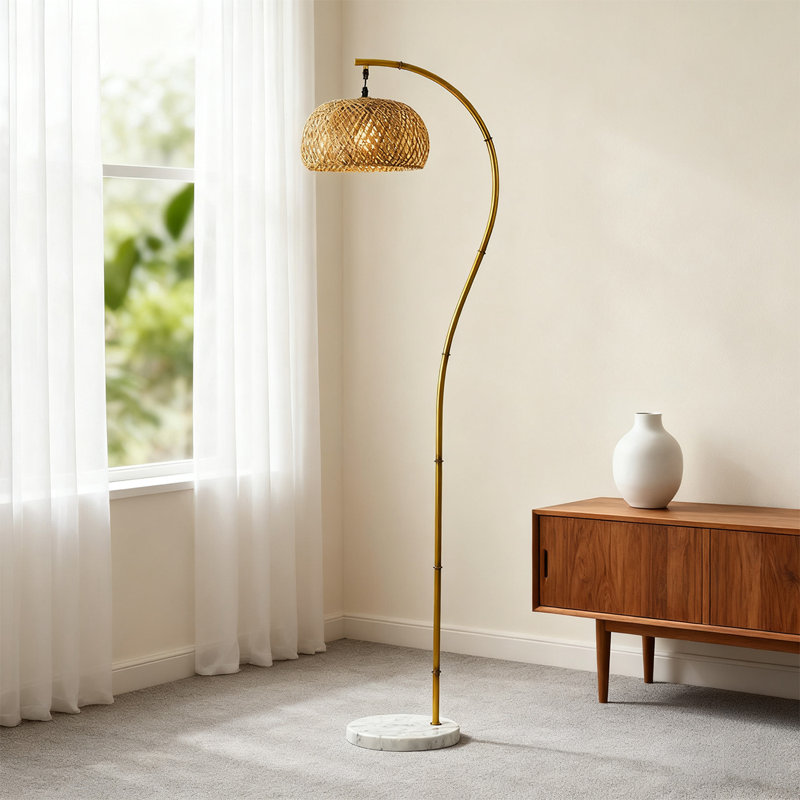 Lampe sur pied rétro nostalgique en métal et bambou
