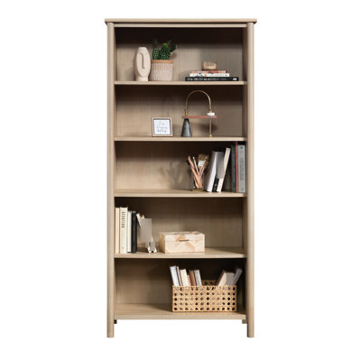 Brown 5-shelf Bookshelf With Scandinavian Design, Display, Adjustable Shelves, And Cord Management, Ideal For Office Organization, Quick To Assemble Finish Display Concealed Storage, Suitable Use,