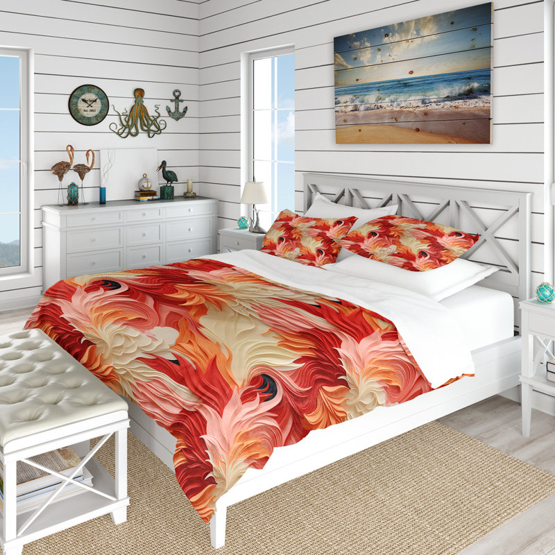 Ensemble de housse de couette Coral Canvas Tropical, Housse de couette pour grand lit et 2 taies décor