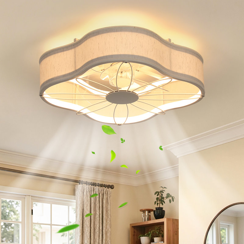 Arachne 19.7" Fabric Flush Mount Ceiling Fan with Dimmable LED Light 6-Speed Quiet Reversible DC Motor Timer and Remote Control