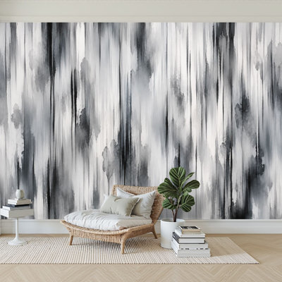 Wall Mural Peel and Stick Wallpaper Abstract Black Gray Vertical Blur Dripping Ink Effect Self-Adhesive Removable Contact Paper Wall Decor for Living Room Bedroom 100"H x 144"W