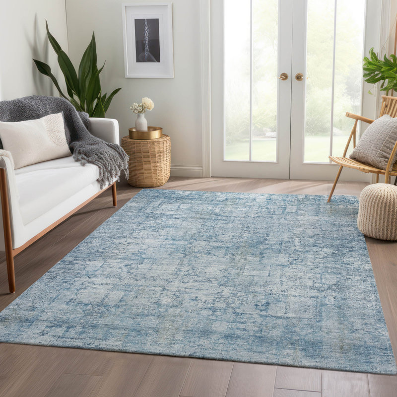Machine Washable Indoor/Outdoor Xhevrie Blue Rug, Rectangle 3' x 5'