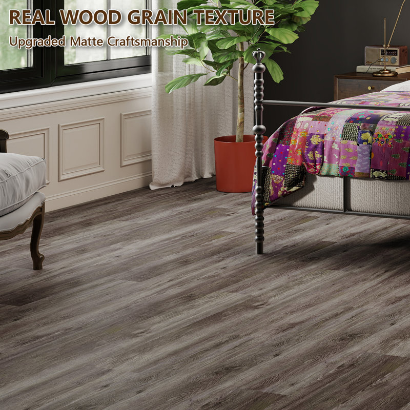 FLYFISH 6" x 36" Peel and Stick Floor Tiles, 1.2 mm Thick Vinyl Flooring, 12 Tiles, Classic Gray, Classic Gray
