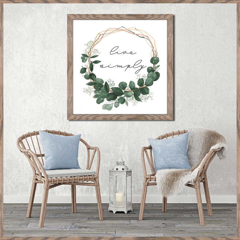 «Live Simply Wreath» par Patricia Pinto, reproduction, H 31,5 po x l 31,5 po x P 1 po, Cadre taupe délavé