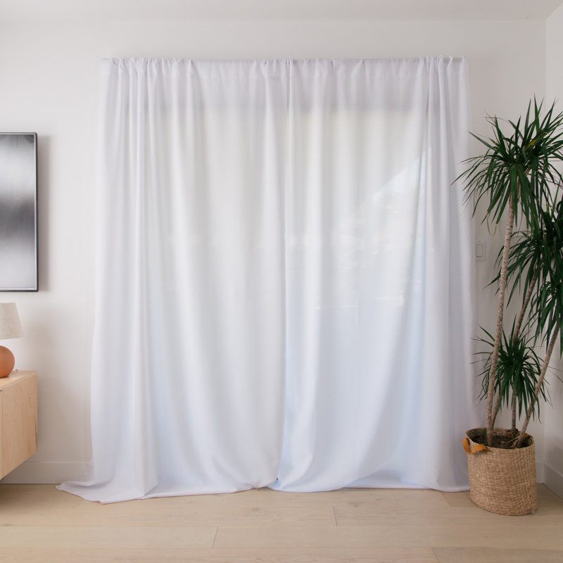 Paire de rideaux semi-transparents en polyester Angiens, Blanc