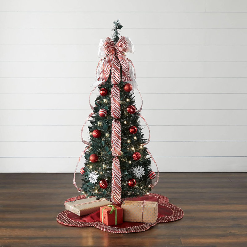 Arbre de Noël pop-up pré-éclairé 41 1/2 pi entièrement décoré - rouge et blanc