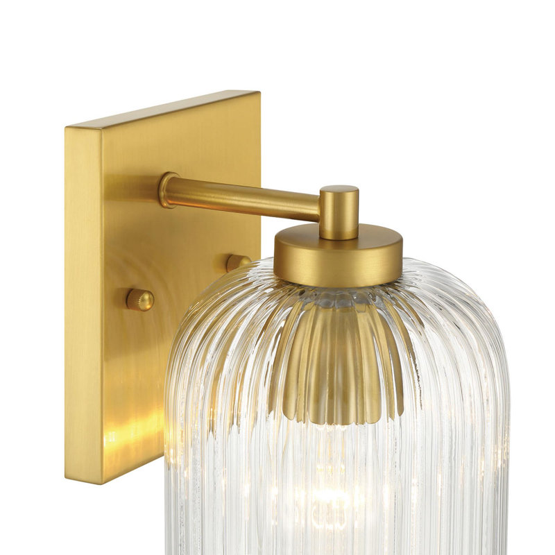 Brass Wall Light with Ribbed Glass Shade