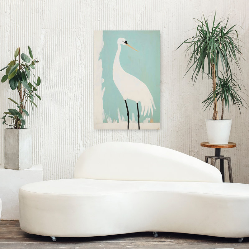 Art mural contemporain abstrait White Crane, H 36 po x l 24 po