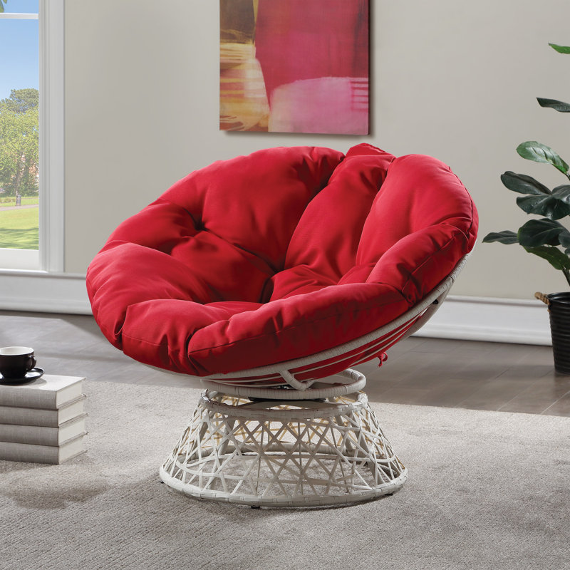 Fauteuil papasan pivotant en polyester touffeté de 40 po Daysi, 100 % polyester rouge, Crème