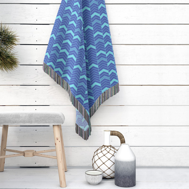 Couverture en coton tissé Rhonda, l 50 po x L 60 po, Bleu / bleu sarcelle