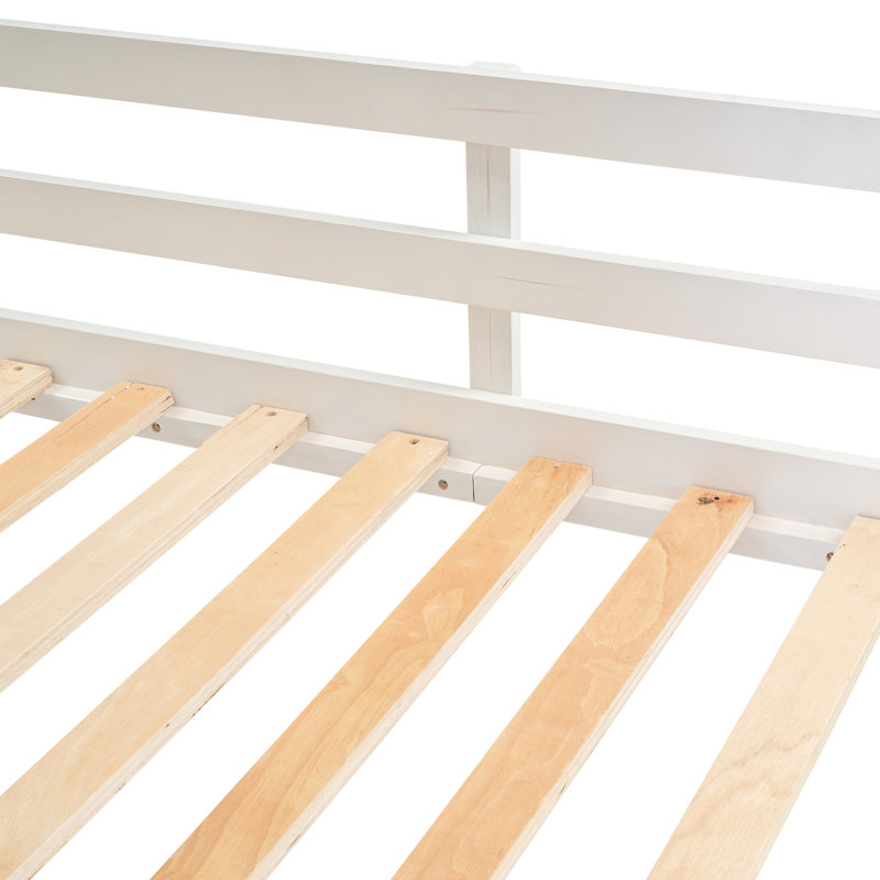 Lit superposé simple blanc et brun avec toit et glissade - Bois massif pour maison de chambre à coucher avec